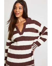 Boohoo - V Neck Collared Stripe Jumper - Lyst