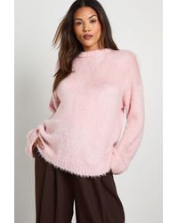 Boohoo - Maternity Fluffy Crew Neck Oversized Jumper - Lyst