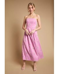 Oasis - Embroidered Strapless Sweetheart Midi Dress - Lyst