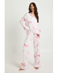 Boohoo - Tall Oversized Bow Print Long Sleeve Top & Trousers Pyjama Set - Lyst