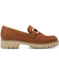 Tamaris - Damen Cognac Tan Braun Leder Loafer Slip-On Plateauschuhe - Lyst
