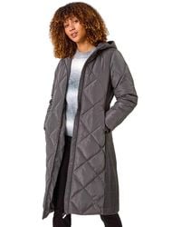 Roman - Longline Diamond Quilt Hooded Coat - Lyst