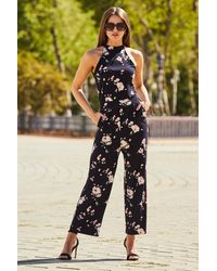 Sosandar - Floral Print Halter Neck Jumpsuit Viscose - Lyst