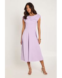 Boohoo - Jersey Crepe Drape Shoulder Midi Skater Dress - Lyst