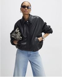 River Island - Bomber Jacket Faux Leather Bubble Hem - Lyst