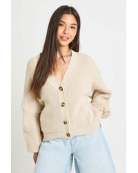 Boohoo - Balloon Sleeve Button Through Rib Cardigan - Lyst