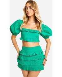 Boohoo - Cotton Poplin Ruffle Mini Skirt - Lyst