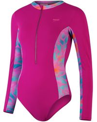 Speedo - Marble Patterned Swimsuit With Front Zipper - Lyst