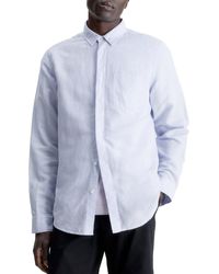 Calvin Klein - Regular-fit Overhemd Van Linnen Katoen Voor In Blauw - Lyst