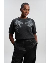 Karen Millen - Plus Size Archive Floral Embellished Cosy Wool Blend Top - Lyst