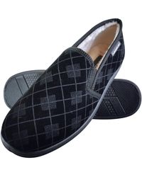 Dunlop - Plush Fur Lined Memory Foam Plaid Checked Moccasin Slippers With Hard Sole - Lyst