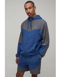 BoohooMAN - Colour Block Funnel Hooded Regular Fit Short Tracksuit - Lyst