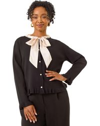Roman - Petite Tie Neck Frill Hem Cardigan - Lyst