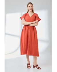 PRINCIPLES - Gauze Shirred Waist Detail Midi Dress - Lyst
