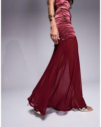 ASOS - Co-Ord Stretch Satin Ruched Maxi Skirt With Mesh Hem - Lyst