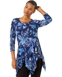Roman - Floral Print Asymmetric Tunic Top - Lyst
