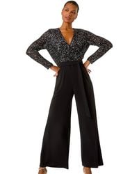 Roman - Sequin Wrap V-Neck Stretch Jumpsuit - Lyst