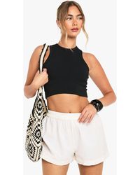 Boohoo - Linen Turn Up Shorts - Lyst