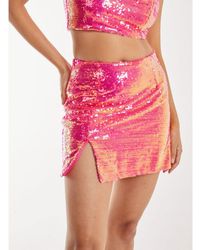 Pink Vanilla - Vanilla Sequin Mini Skirt With Split - Lyst