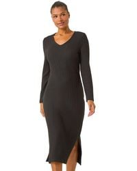 Roman - Wave Textured V-Neck Stretch Midi Dress - Lyst