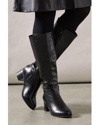 Wallis - Wide Fit Hills Strap Detail Elastic Back Block Heel Knee Boots - Lyst