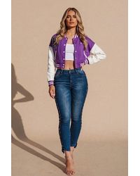 Femme Luxe - Varsity Slogan Contrast Sleeve Bomber - Lyst