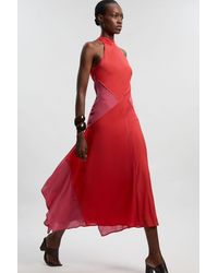 Karen Millen - Colour Block Fluid Tencel Halter Neck Woven Maxi Dress - Lyst
