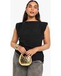 Boohoo - Plus Gathered Shoulder Pad Asymmetric Blouse - Lyst