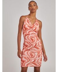 Pink Vanilla - Swirl Print Cowl Neck Knee Length Dress - Lyst