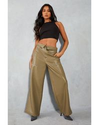 MissPap - Leather Look Fold Over Cargo Trousers - Lyst