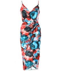 Quiz - Multicoloured Satin Smudge Print Wrap Midi Dress - Lyst