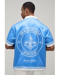 BoohooMAN - Oversized Half Sleeve Worldwide Border Print Satin Shirt - Lyst
