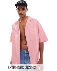 ASOS - 90S Oversized Linen Blend Shirt With Deep Revere Collar - Lyst