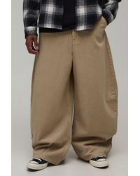 BoohooMAN - Barrell Leg Half & Waistband Washed Twill Trousers - Lyst