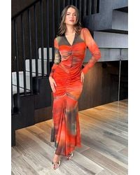 AX Paris - Ombre Mesh Contrast Ruched Front Bodycon Midi Dress - Lyst