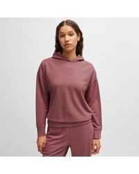 BOSS - Geborduurde Logo French Terry Hoodie Voor In Rood - Lyst