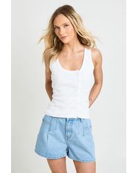 Boohoo - Petite High Waist Pleated Denim Short - Lyst