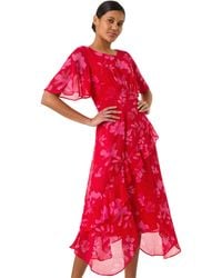 Roman - Floral Frill High Low Midi Dress - Lyst