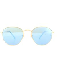 Ray-Ban - Zonnebril Hexagonal 3548n 001/9o Goud Light Blauw Verloop Mirror 54mm - Lyst