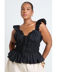 Boohoo - Plus Frill Sleeve Shirred Tie Top - Lyst