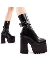 LAMODA - Chunky Calf Boots Dreamscape Round Toe Platform Heels With Zipper - Lyst