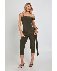 Boohoo - Slinky Asymmetric Neck Capri Jumpsuit - Lyst