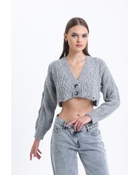 Hiccup - Cable Knitted V Neck Cropped Cardigan - Lyst