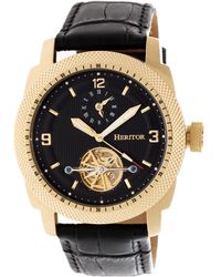 Heritor - Helmsley Semi-Skeleton Leather-Band Watch - Lyst