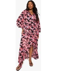 Boohoo - Plus Floral Ruffle Wrap Maxi Dress - Lyst