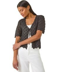 Roman - Textured Tie Front Shrug - Lyst