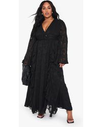 Boohoo - Plus Textured Flare Sleeve Maxi Dress - Lyst