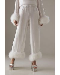 Warehouse - Premium Iridescent Feather Cuff Wide Leg Trousers - Lyst