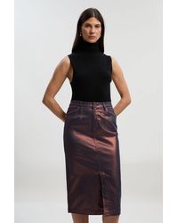 Karen Millen - Metallic Coated Denim Pencil Midi Skirt - Lyst