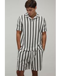BoohooMAN - Regular Fit Stripe Revere Polo & Shorts Set - Lyst
